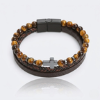 Natural Stone Cross Leather Bracelet | Men's Wristband