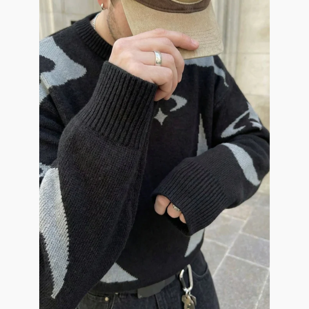 Oversize Knit Sweater Y2K - Circle Star