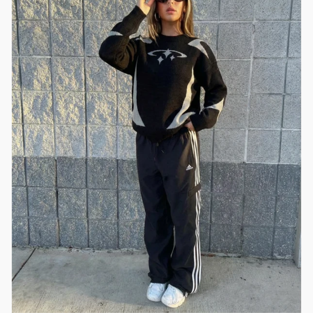 Oversize Knit Sweater Y2K - Circle Star