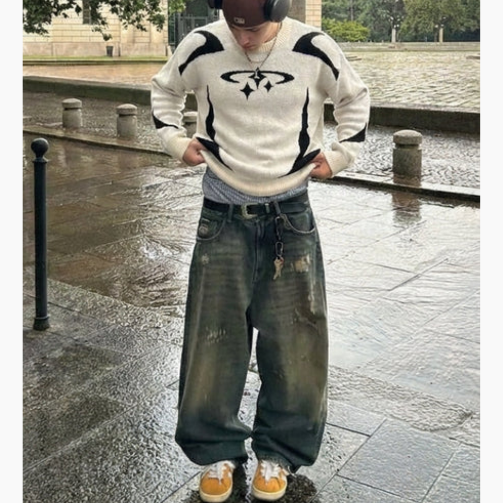 Oversize Knit Sweater Y2K - Circle Star