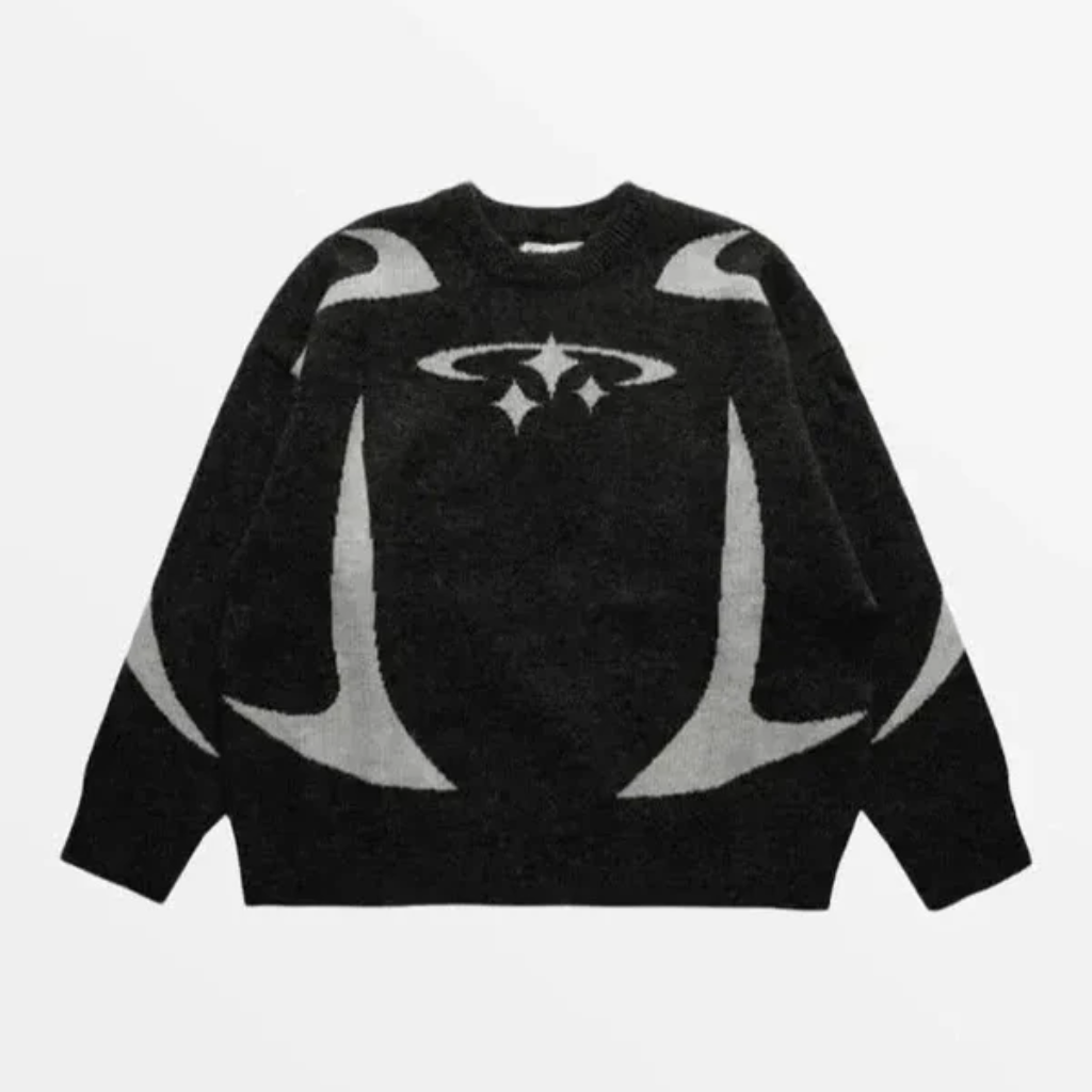 Oversize Knit Sweater Y2K - Circle Star