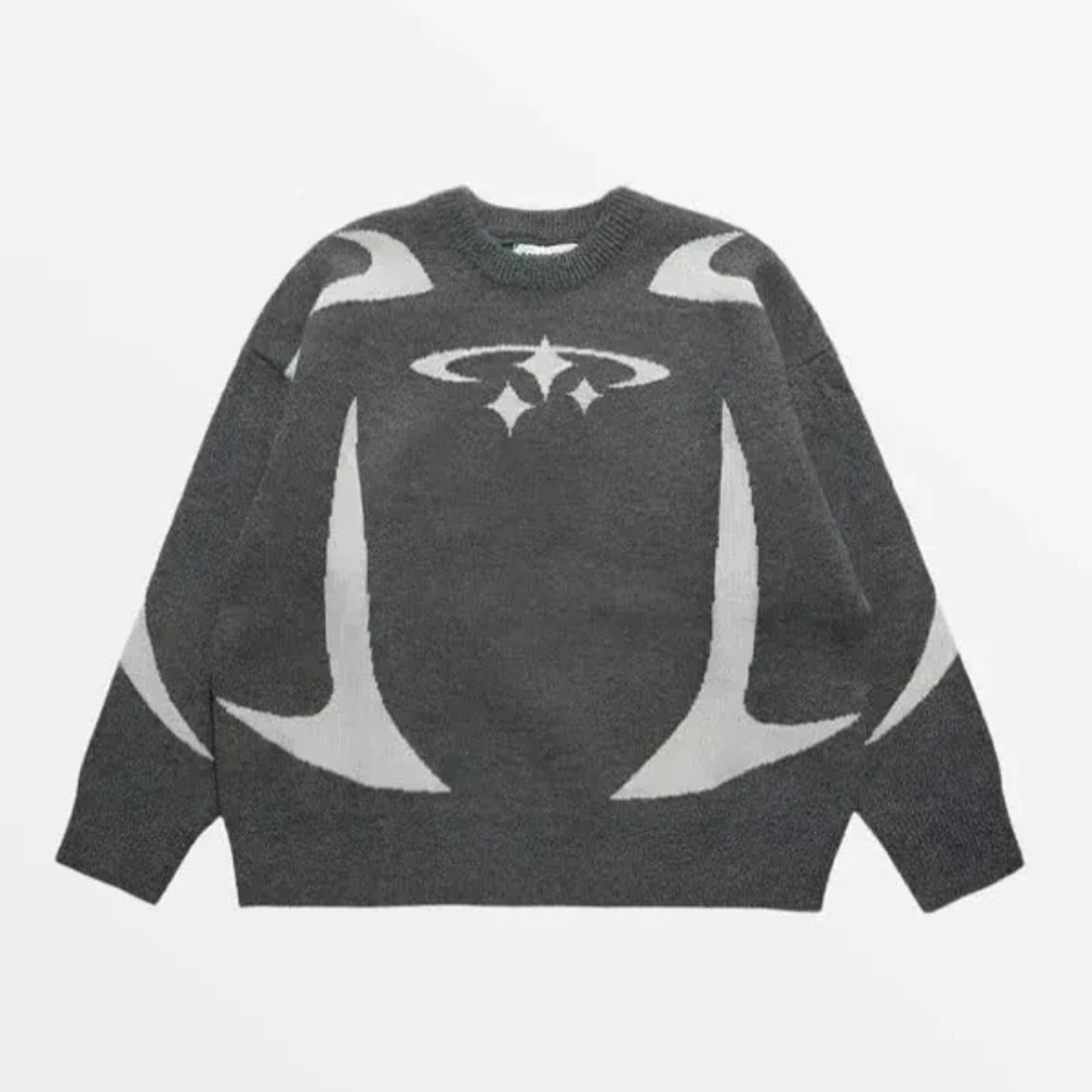 Oversize Knit Sweater Y2K - Circle Star