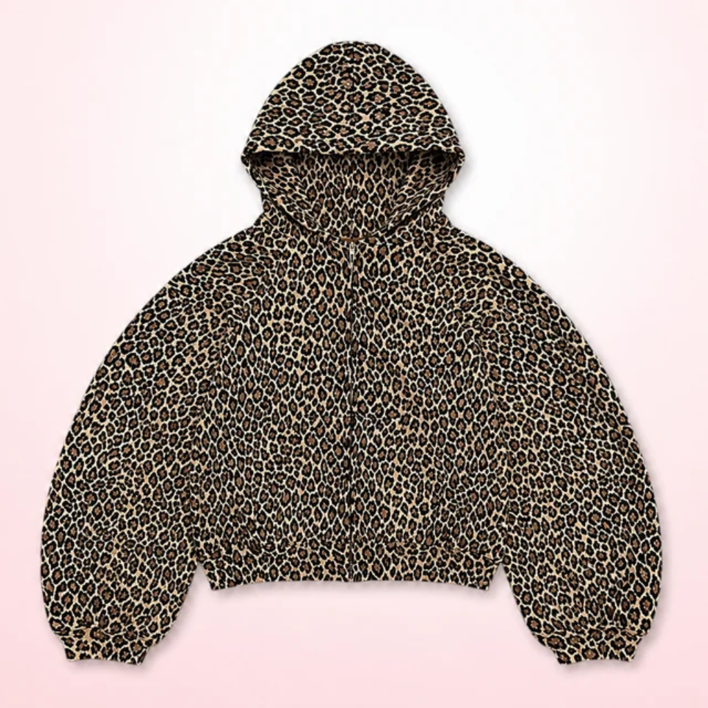 Oversized Cheetah Hoodie - Zip up