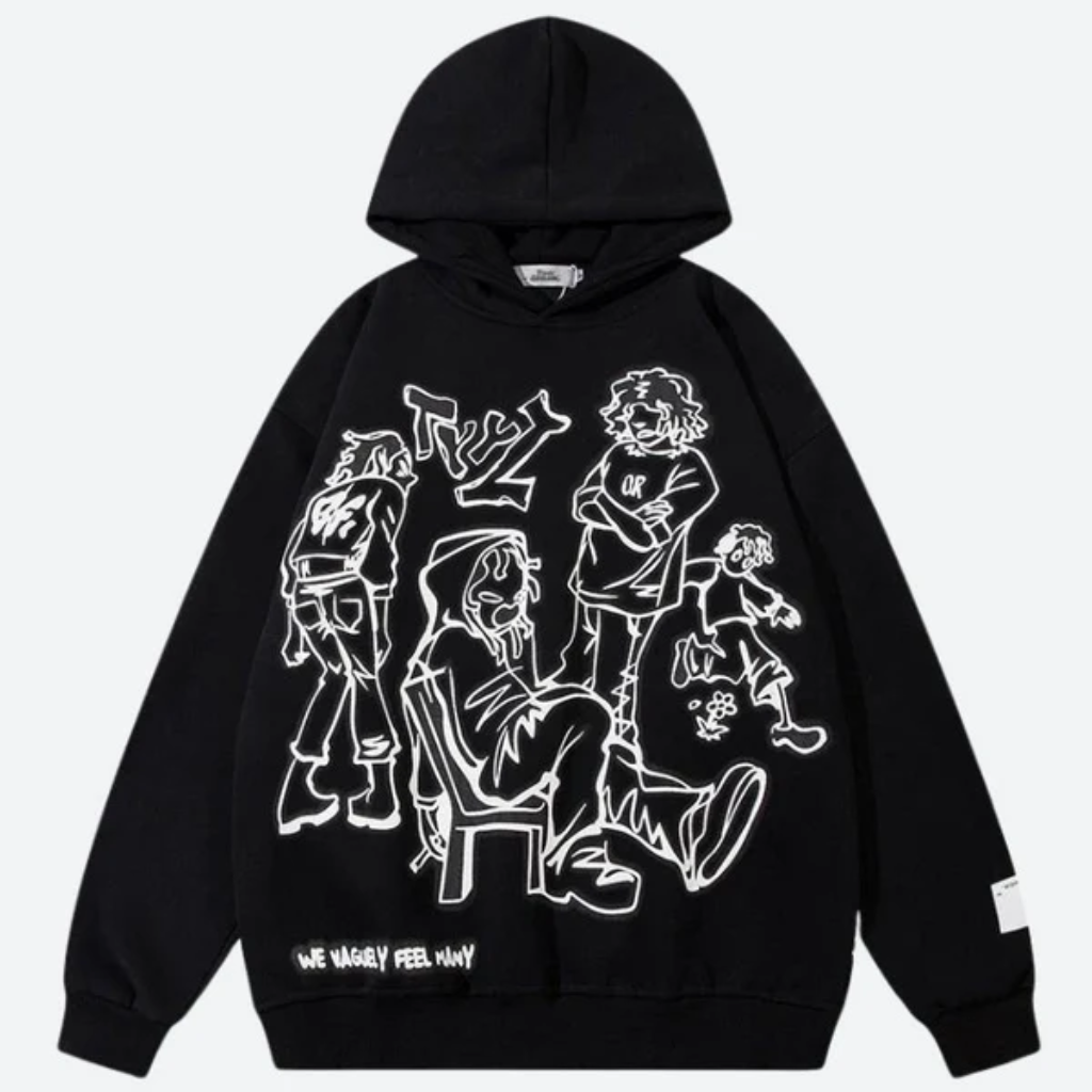Oversized Graphic Hoodie - Streetwear Pullover Sweatshirt-Tithesource-Black-XS-