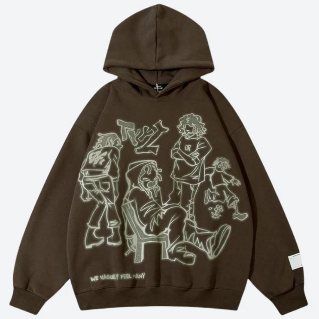 Oversized Graphic Hoodie - Streetwear Pullover Sweatshirt-Tithesource-Brown-XS-