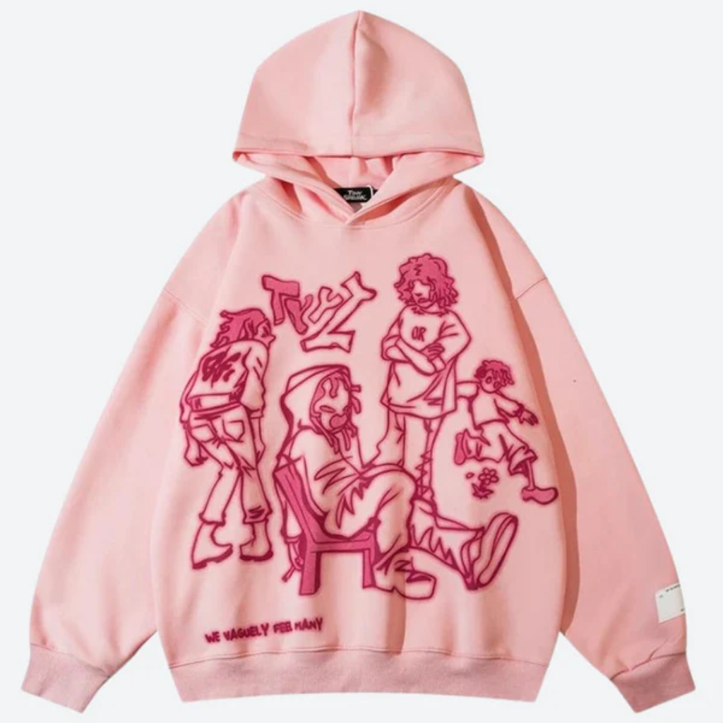 Oversized Graphic Hoodie - Streetwear Pullover Sweatshirt-Tithesource-Pink-XS-
