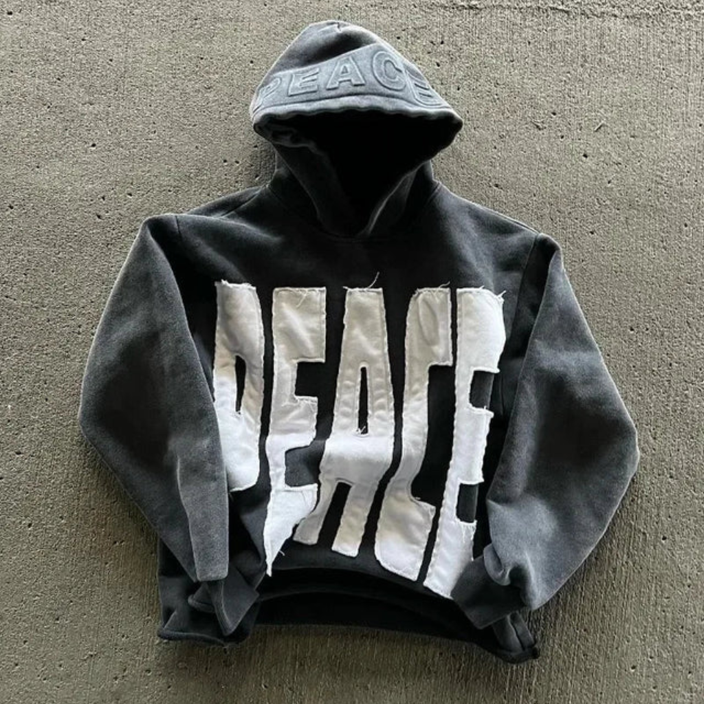 Oversized Hoodie Graphic Distressed Patch Letter Streetwear Y2K Sweatshirt