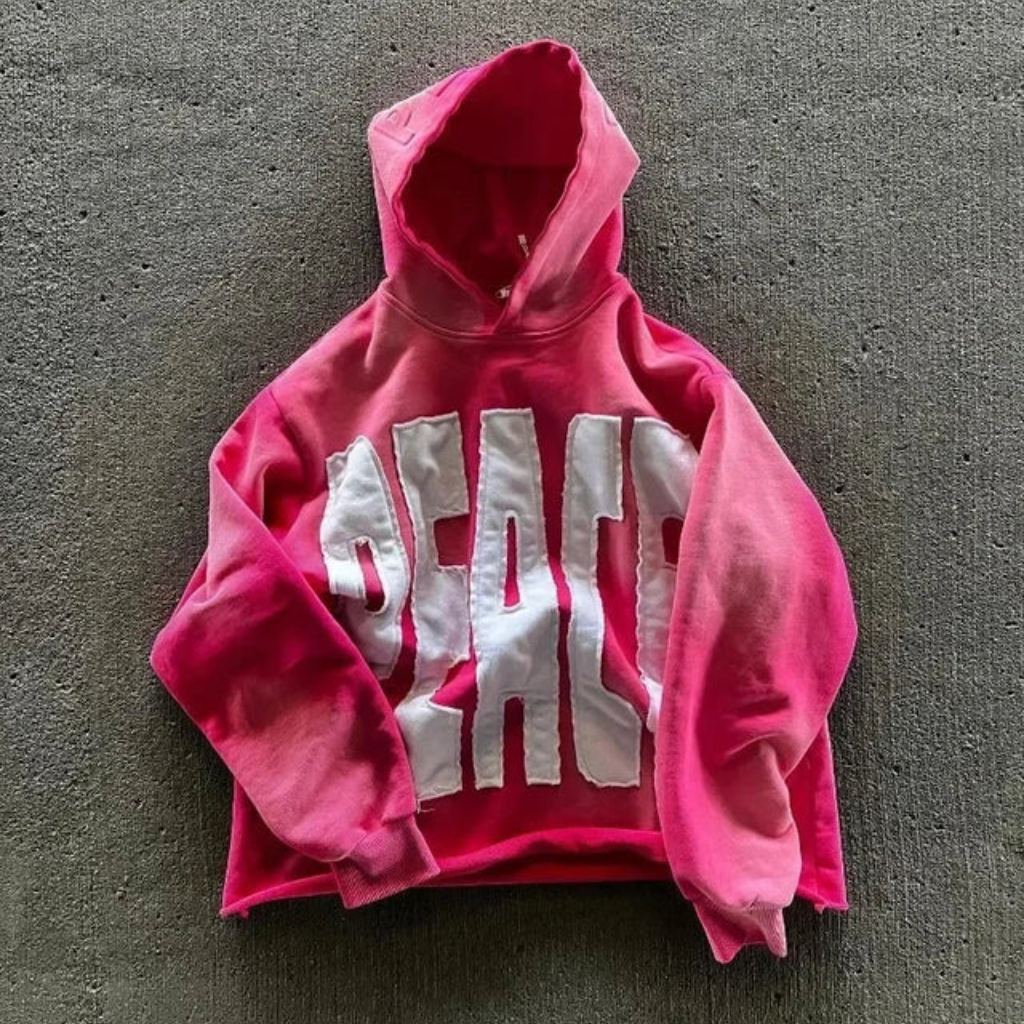 Oversized Hoodie Graphic Distressed Patch Letter Streetwear Y2K Sweatshirt