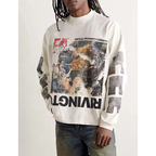 Oversized Long Sleeve Graphic Tee Cotton White Vintage Washed White Streetwear T Shirt