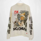 Oversized Long Sleeve Graphic Tee Cotton White Vintage Washed White Streetwear T Shirt