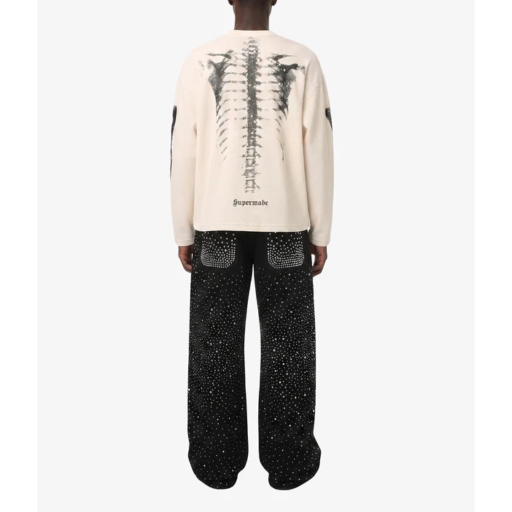 Oversized Long Sleeve Graphic Tee Mens Skeleton Skull Print Streetwear T Shirt