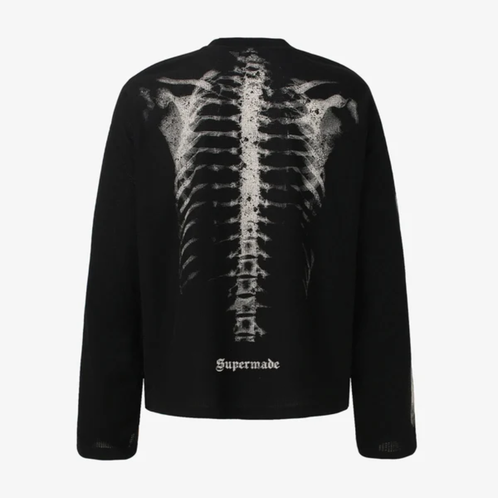 Oversized Long Sleeve Graphic Tee Mens Skeleton Skull Print Streetwear T Shirt