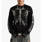 Oversized Long Sleeve Graphic Tee Mens Skeleton Skull Print Streetwear T Shirt