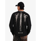 Oversized Long Sleeve Graphic Tee Mens Skeleton Skull Print Streetwear T Shirt