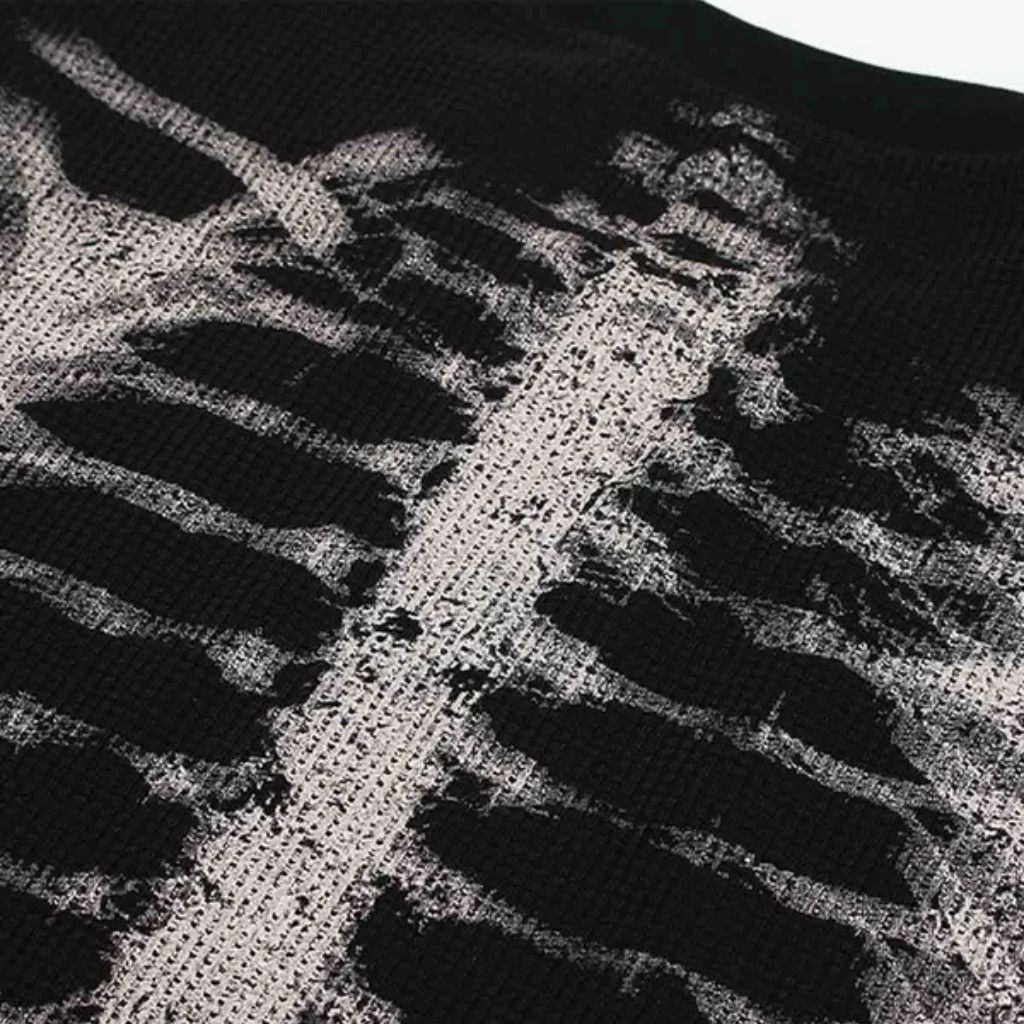 Oversized Long Sleeve Graphic Tee Mens Skeleton Skull Print Streetwear T Shirt