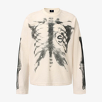 Oversized Long Sleeve Graphic Tee Mens Skeleton Skull Print Streetwear T Shirt