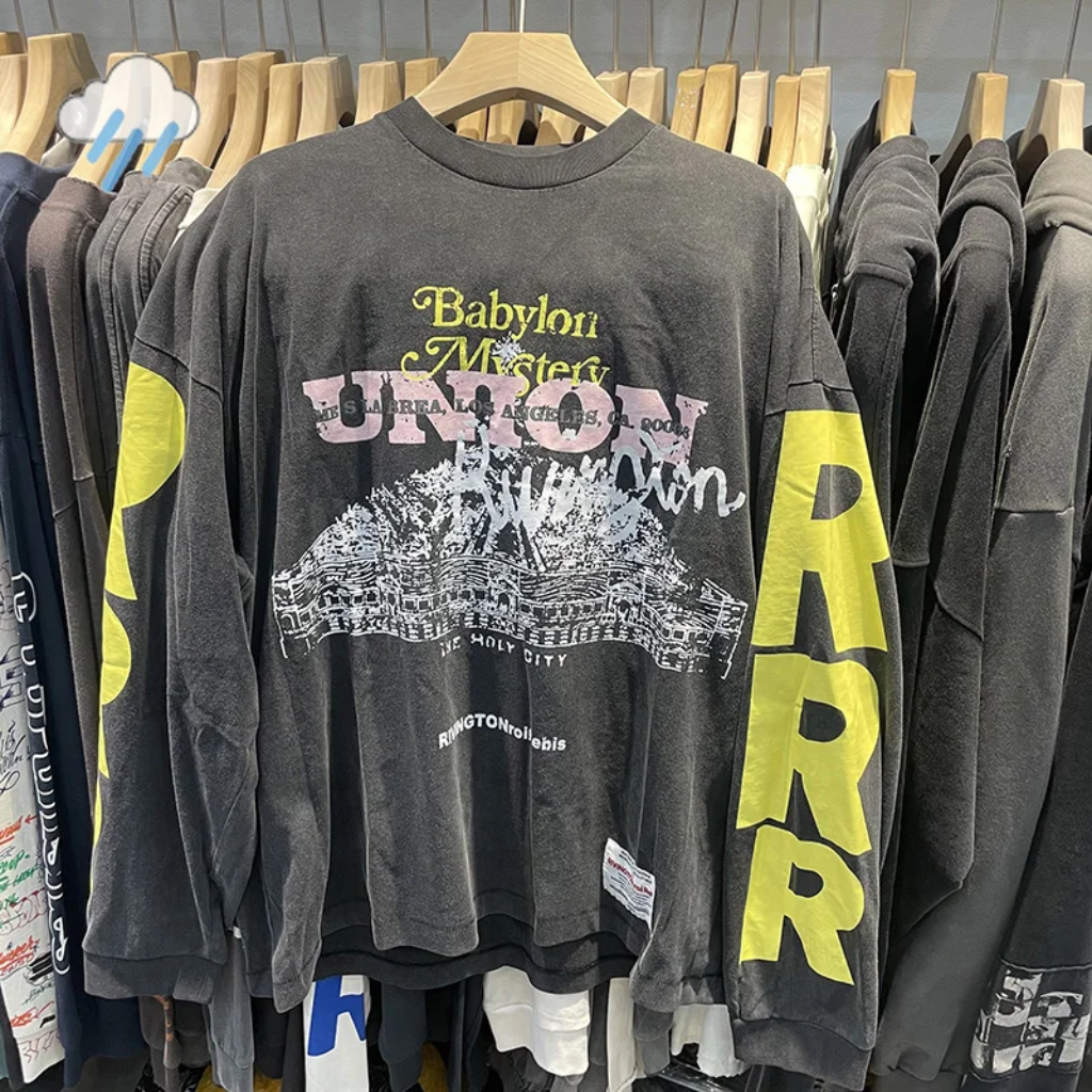 Oversized Long Sleeve Graphic Tee Vintage Washed Black Streetwear T Shirt