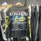 Oversized Long Sleeve Graphic Tee Vintage Washed Black Streetwear T Shirt