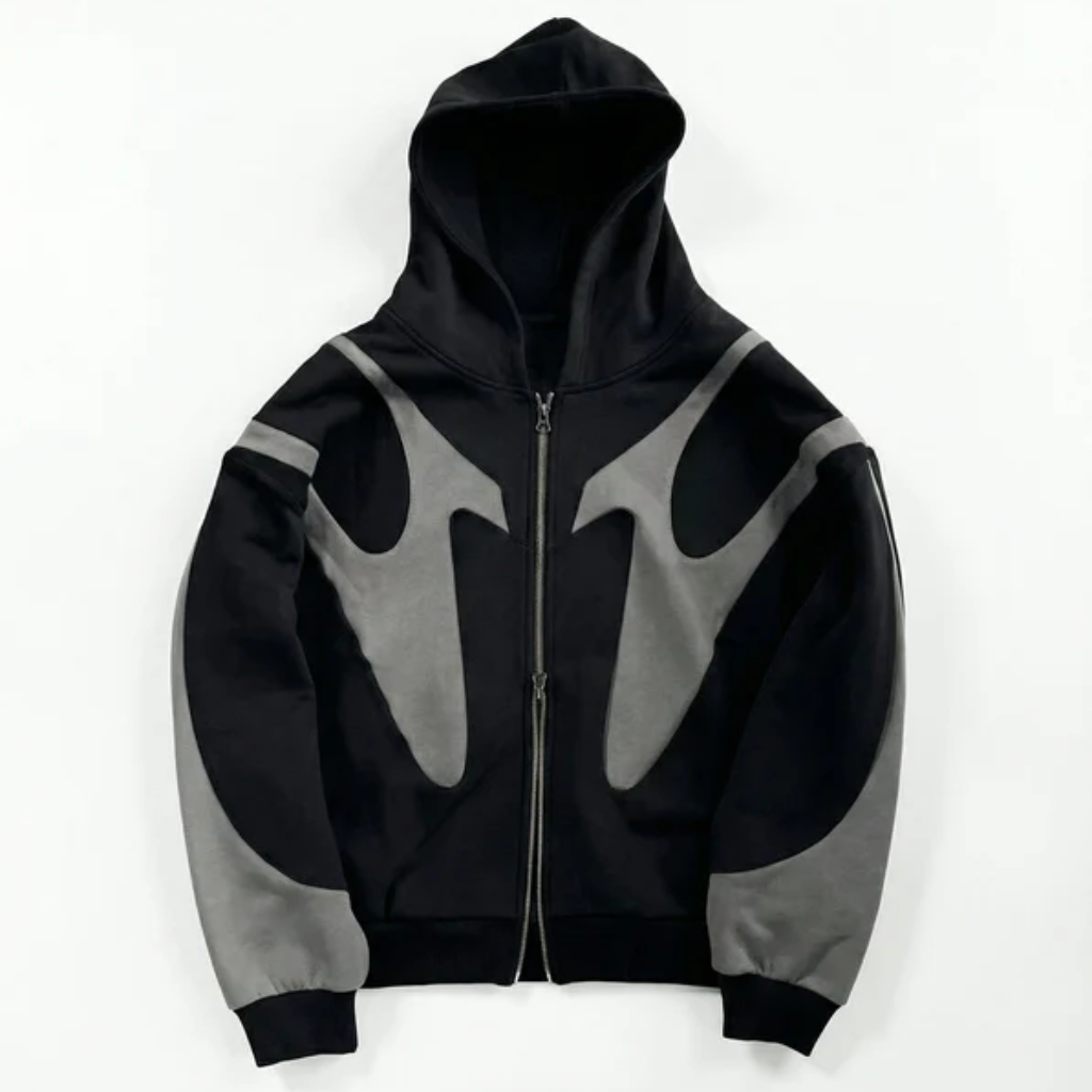 Oversized Zip Up Hoodie - Graphic Print Streetwear-Tithesource-Black-S-