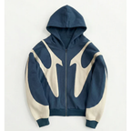 Oversized Zip Up Hoodie - Graphic Print Streetwear-Tithesource-Blue-S-