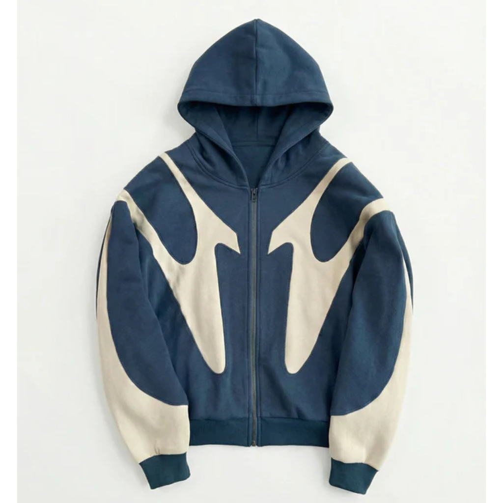 Oversized Zip Up Hoodie - Graphic Print Streetwear-Tithesource-Blue-S-