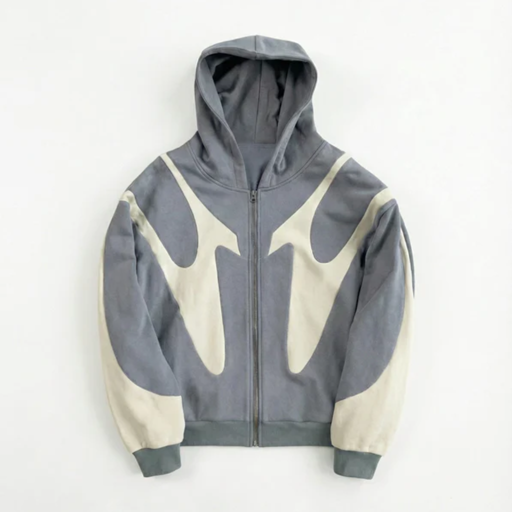 Oversized Zip Up Hoodie - Graphic Print Streetwear-Tithesource-Gray-S-