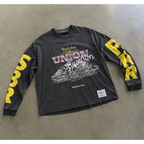 Oversized Long Sleeve Graphic Tee Vintage Washed Black Streetwear T Shirt