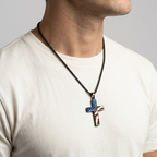 Patriotic American Flag Cross Pendant Necklace