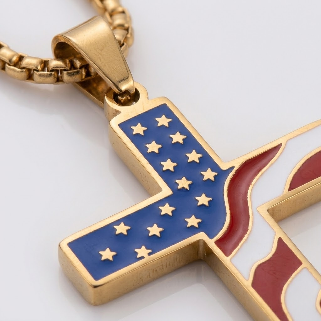Patriotic American Flag Cross Pendant Necklace