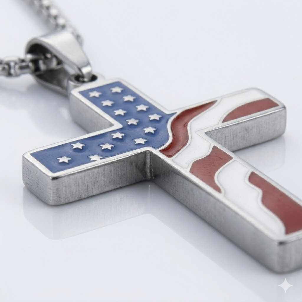 Patriotic American Flag Cross Pendant Necklace