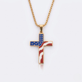 Patriotic American Flag Cross Pendant Necklace