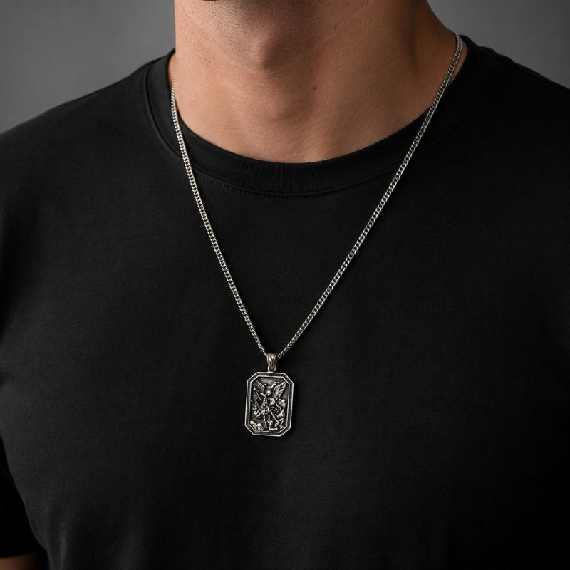 Saint Michael Necklace Pendant Stainless Steel Archangel Protection Men