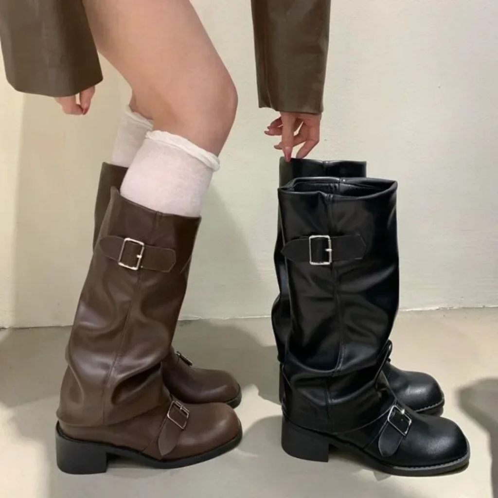 Platform Boots Women Knee High Chunky Goth Punk