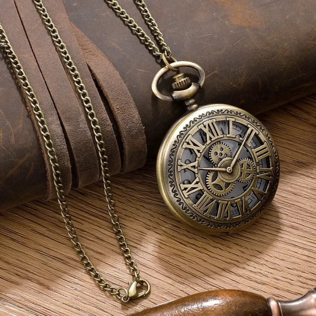 Pocket Watch - Pendant with Chain - Roman Numerals Quartz
