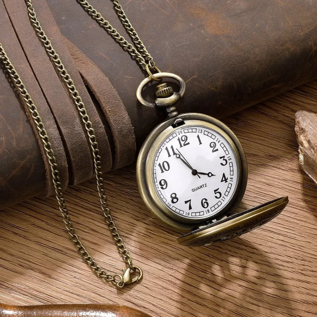 Pocket Watch - Pendant with Chain - Roman Numerals Quartz