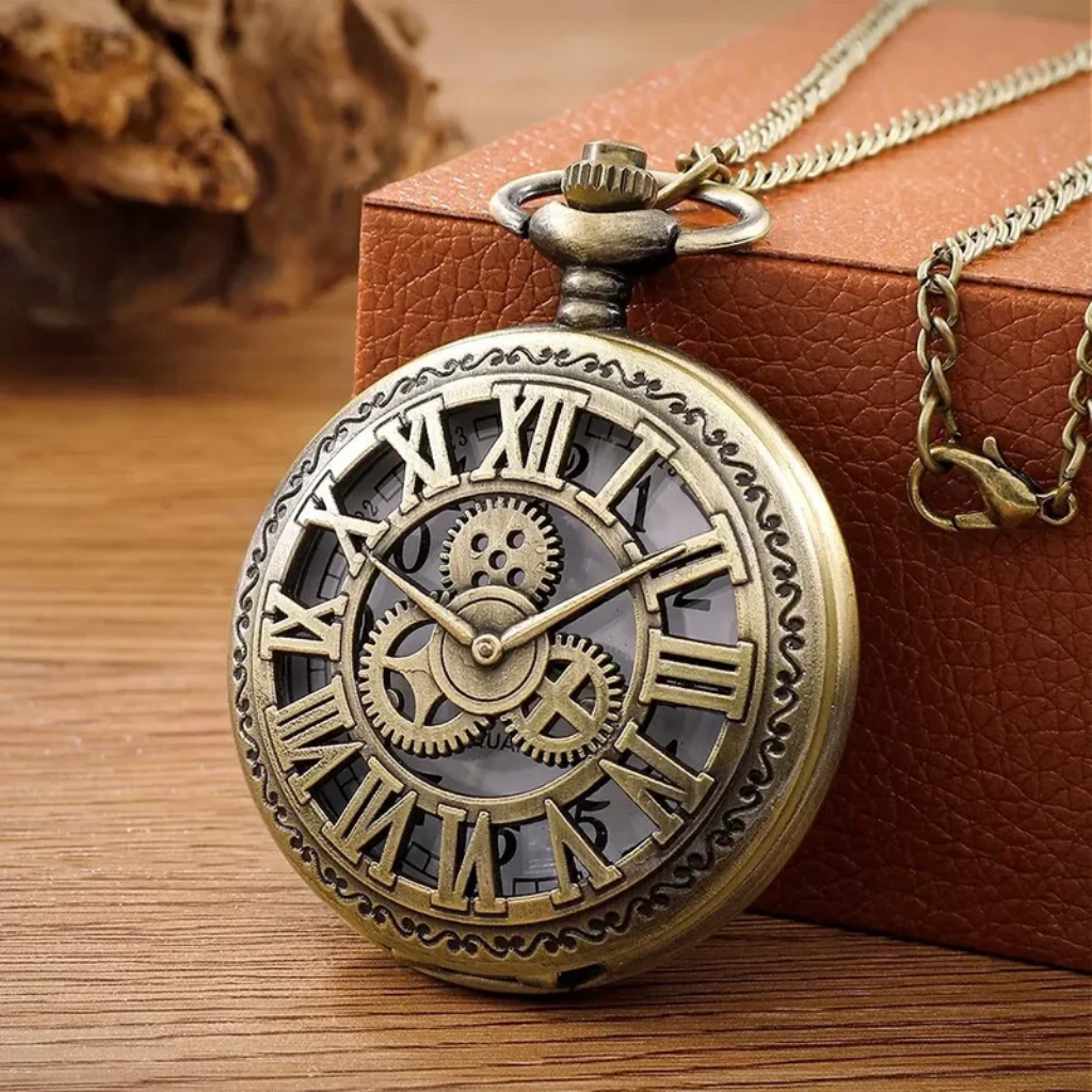 Pocket Watch - Pendant with Chain - Roman Numerals Quartz