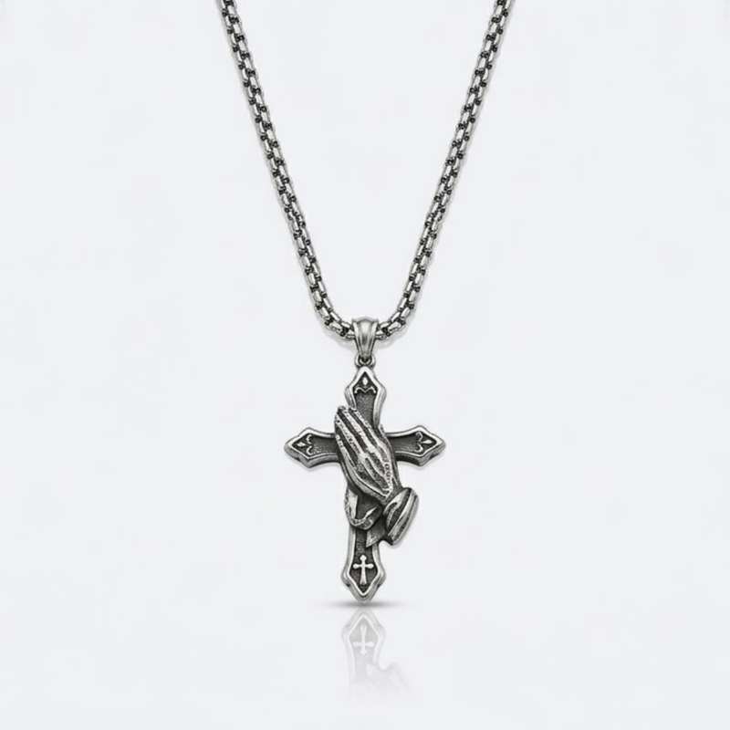 Praying Hands Vintage Cross Pendant Necklace