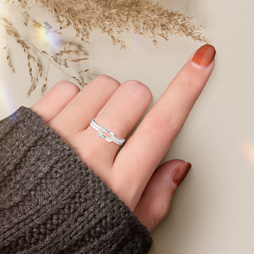 Promise Ring Women Infinity Love Knot Cubic Zirconia Pave Silver