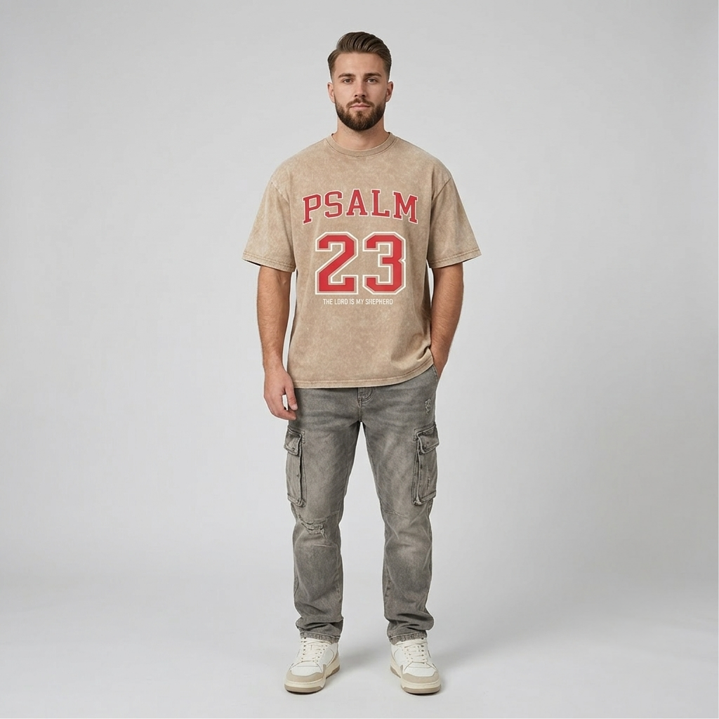 Psalm 23 Christian Washed T-Shirt-Tithesource-