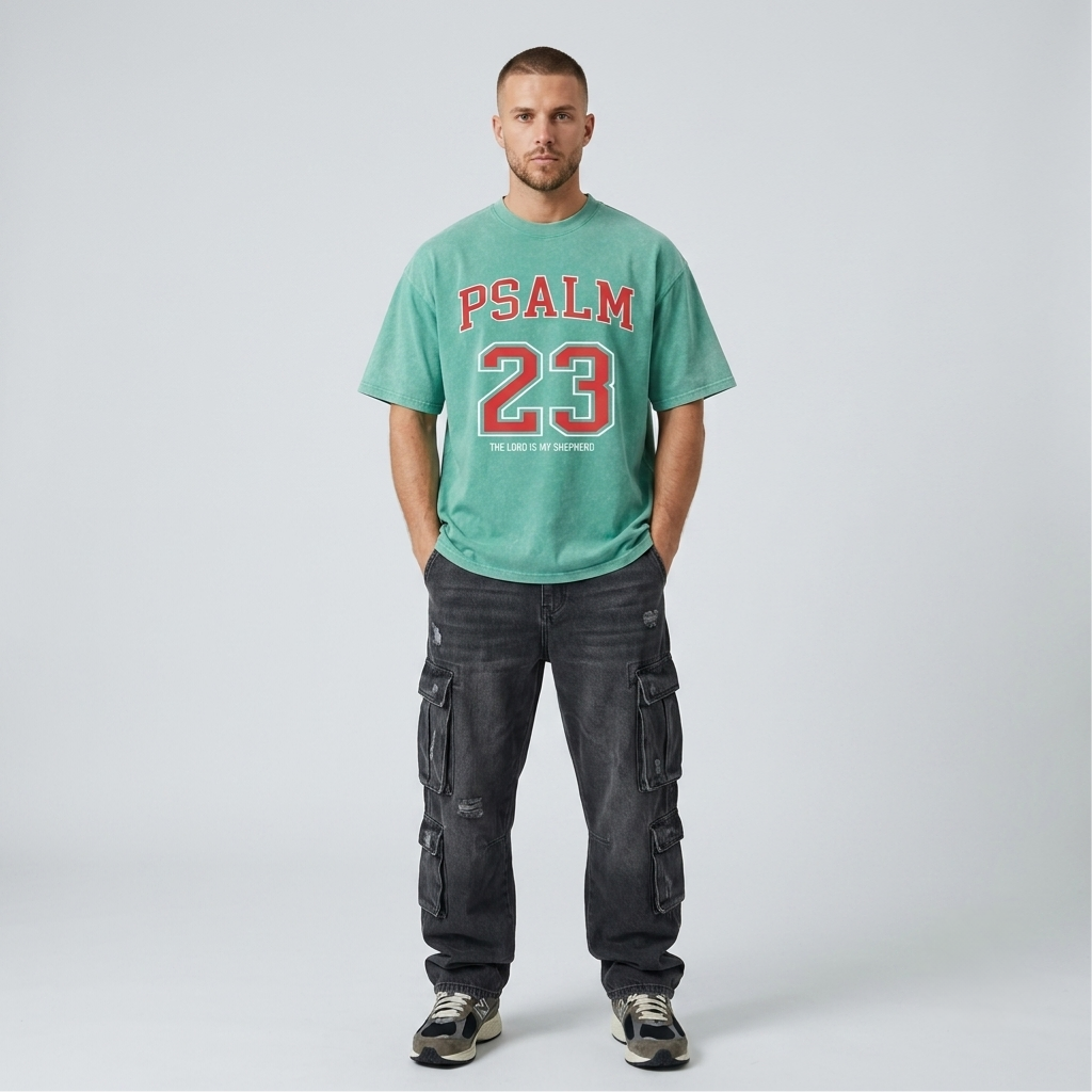 Psalm 23 Christian Washed T-Shirt-Tithesource-