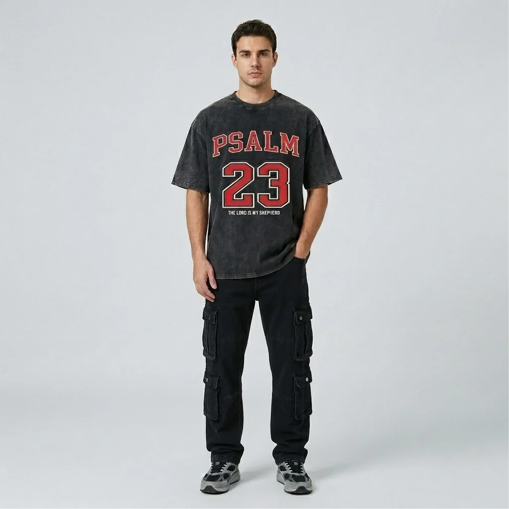 Psalm 23 Christian Washed T-Shirt-Tithesource-