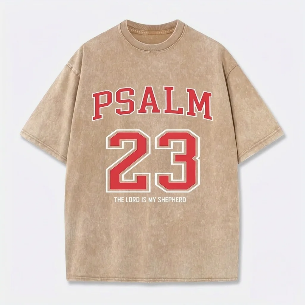 Psalm 23 Christian Washed T-Shirt-Tithesource-Beige-S-