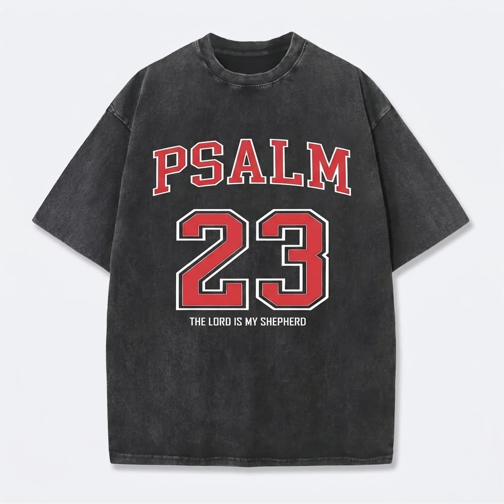 Psalm 23 Christian Washed T-Shirt-Tithesource-Black-S-