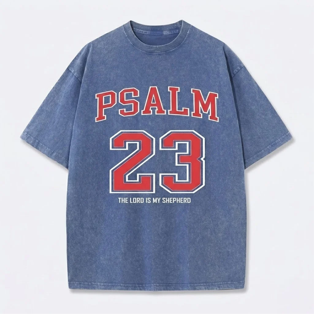 Psalm 23 Christian Washed T-Shirt-Tithesource-Blue-S-
