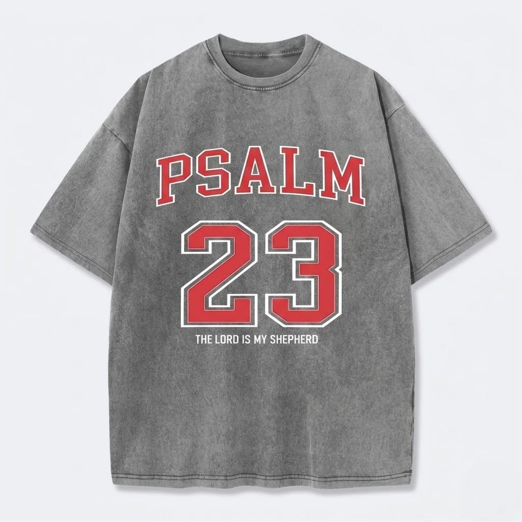 Psalm 23 Christian Washed T-Shirt-Tithesource-Gray-S-