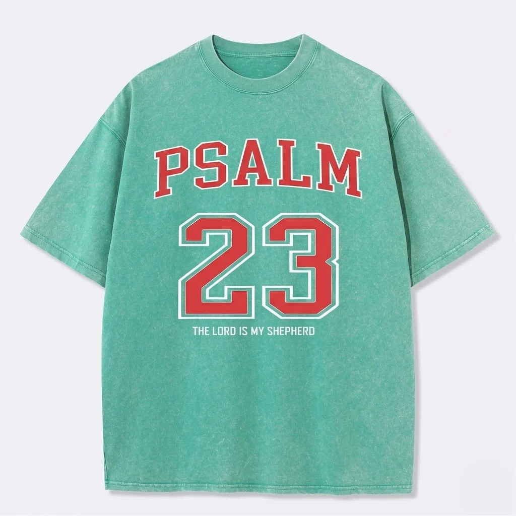Psalm 23 Christian Washed T-Shirt-Tithesource-Green-S-