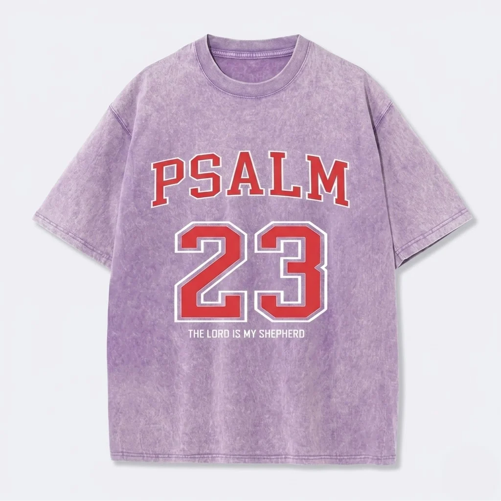 Psalm 23 Christian Washed T-Shirt-Tithesource-Purple-S-