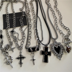 Punk Rock Black Heart Cross Pendant Chain Necklace For Men Women Hip Hop Street Vintage 90s Y2K Grunge Goth Accessories