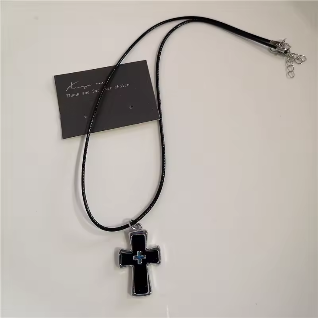 Punk Rock Black Heart Cross Pendant Chain Necklace For Men Women Hip Hop Street Vintage 90s Y2K Grunge Goth Accessories