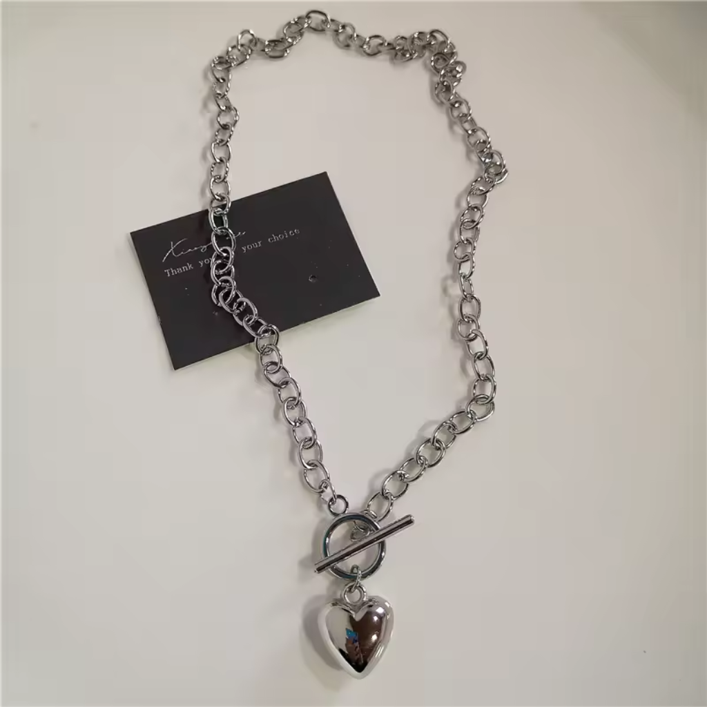 Punk Rock Black Heart Cross Pendant Chain Necklace For Men Women Hip Hop Street Vintage 90s Y2K Grunge Goth Accessories